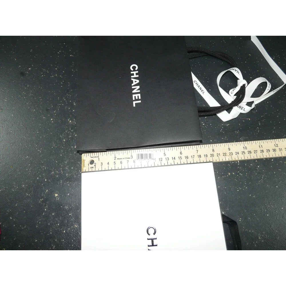 CHANEL Gift Shopping Bag Lot of 5 w/ Ribbon Rose Card Envelope White & Black